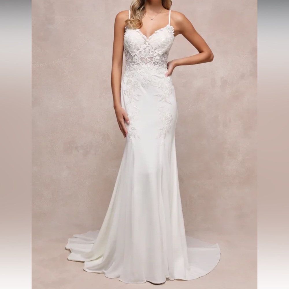 NWT Lulus Vision of Romance White Sheer Mesh Embroidered Sequin Maxi Dress sz 6